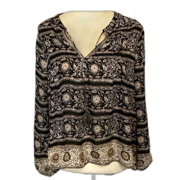 Jore Women’s 100% Silk Blouse. Long Sleeve. V Neck w Tassel drawstrings. Size S - Picture 1 of 9